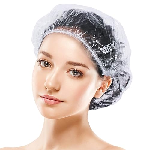 100pcs Shower Caps Disposable, Thicker and Larger Waterproof Clear Hair Bath Caps, Premium Plastic Hair Cap for Women, Spa, Hair Solon, Travel, Hotel