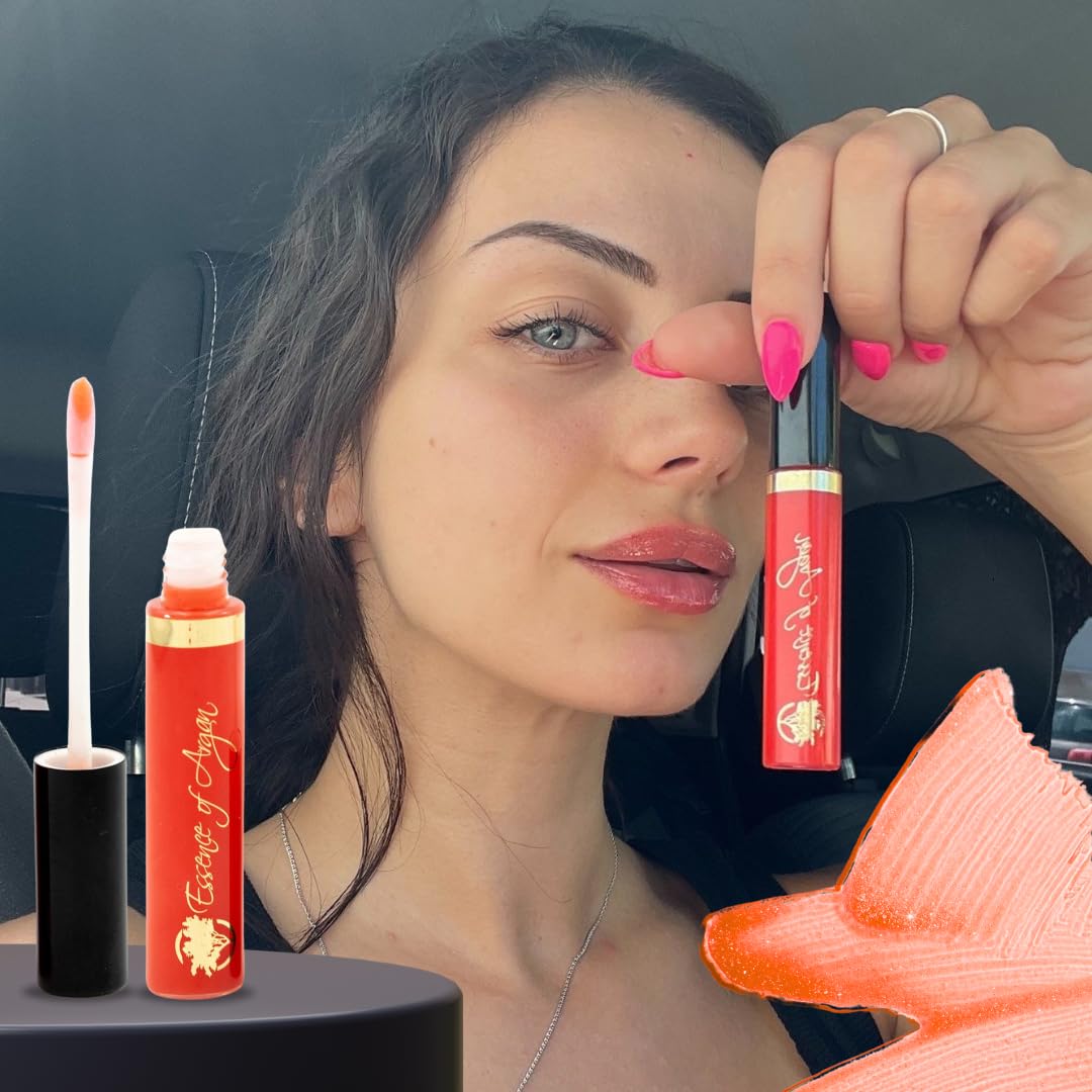Essence Of Argan Clear Red Lip Gloss with Moroccan Argan Oil to Moisturize and Plump your Lips - Revitalized Lip Care to Eliminate Dryness - Clear