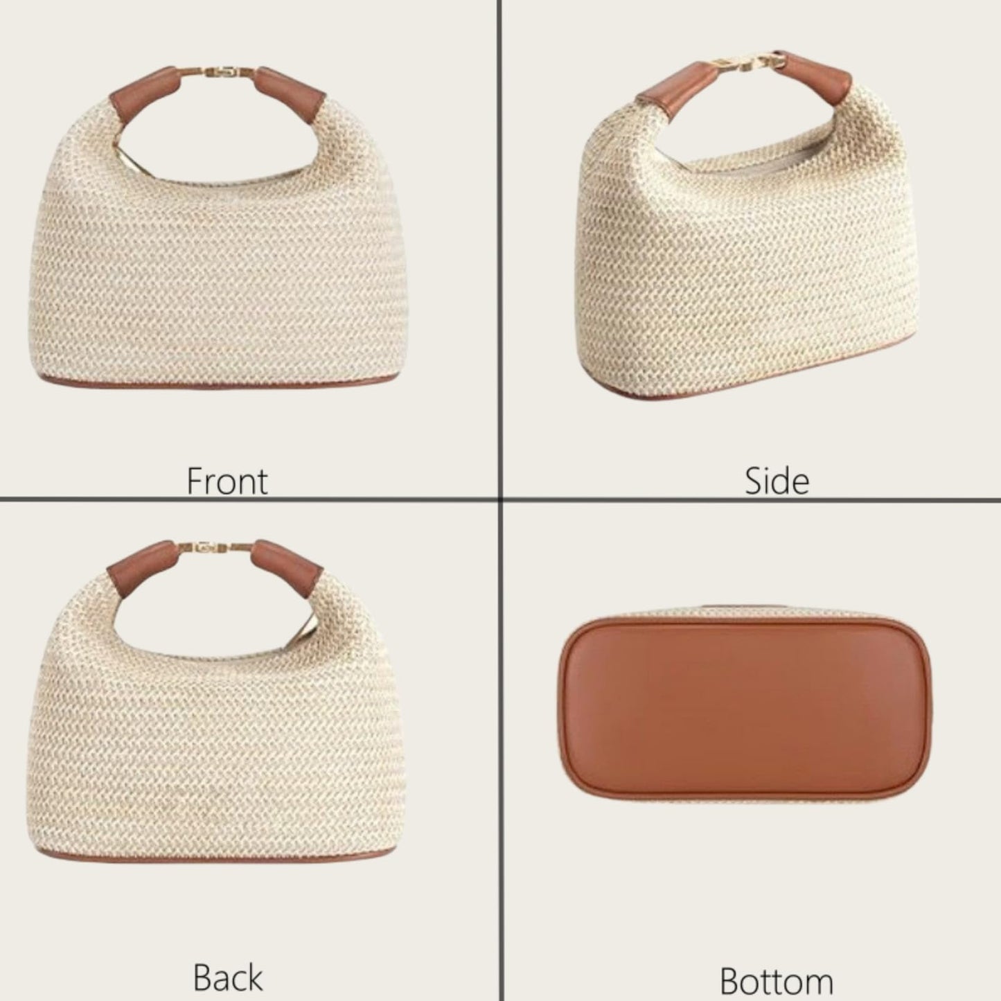 Straw Crossbody Bag for Women, Summer Raffia Handbag Top Handle Woven Tote Purse Vacation Handmade Bucket Clutch Bag (Beige Black)