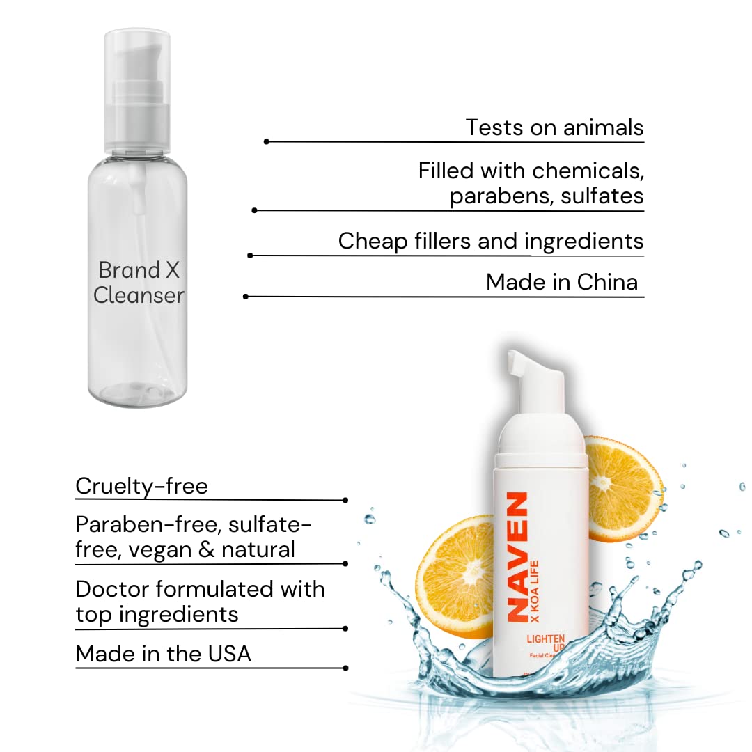 KOA LIFE X NAVEN Lighten Up - Anti-Blemish Facial Foam Cleanser, Purifies Skin, Vitamin C, Organic, Natural Ingredients - 1.7 Fl Oz