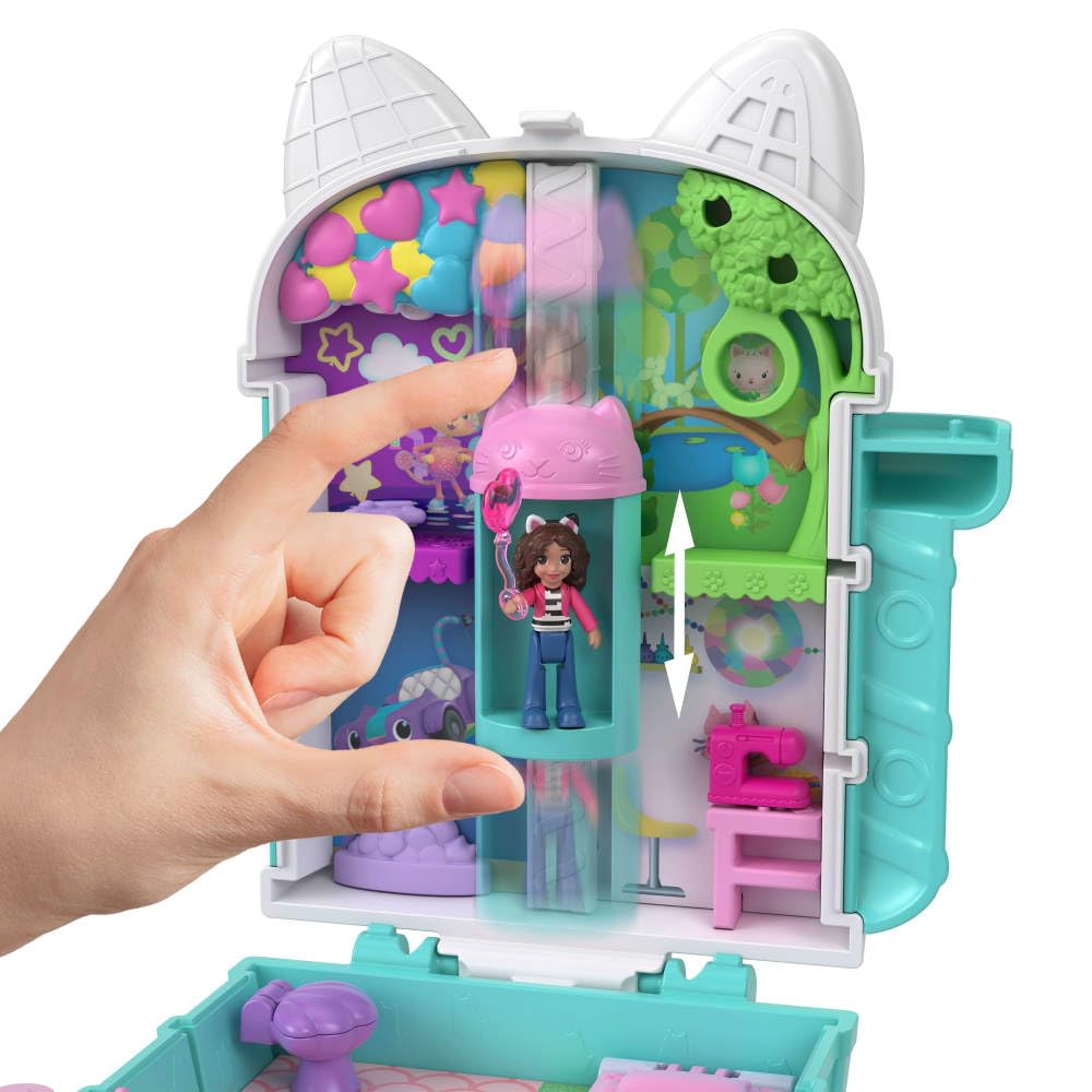 Polly Pocket x Gabby’s Dollhouse Compact, Micro Dolls and Playset, 9 Themed Accessories, Pandy Paws, Cakey, & Mercat Pet Friends