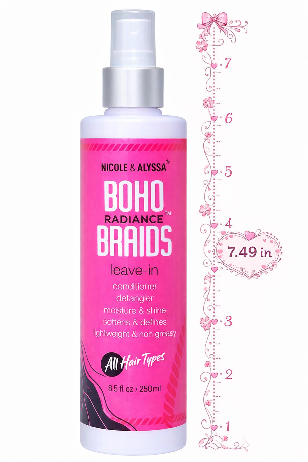 Nicole & Alyssa Leave-In Conditioner Spray for Boho & Crochet Styles, Lightweight Moisturizing Detangler, Curl-Friendly Formula, Frizz Control