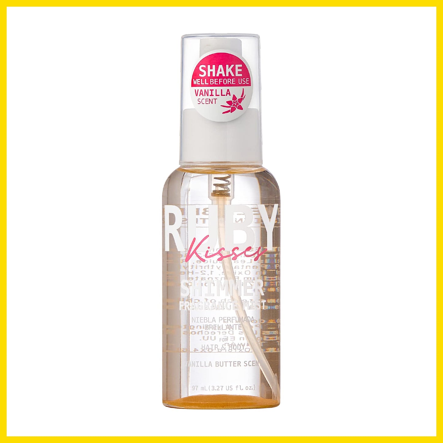 Ruby Kisses Shimmer Fragrance Body and Hair Mist Spray, Vanilla Glitter Body Perfume Spray, Skin Perfume, Liquid Illuminator Highlighter for Skin