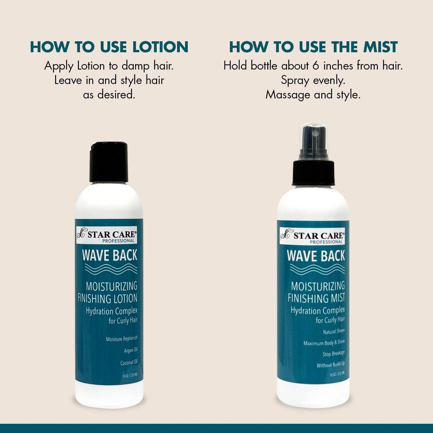 STAR CARE Wave Back Curl Lotion & Mist Set Curl Defining Leave-In Lotion, Enhancing Finishing Mist for Curly & Wavy Hair, Anti-Frizz Hydrating Bundle