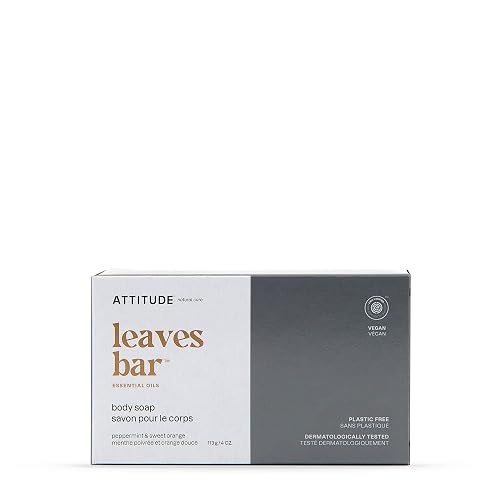 ATTITUDE Body Soap Bar, Natural Origin, Protects and Softens Dry Skin, Coconut & Olive Oils, For Men and Women, EWG Verified & Vegan, Peppermint