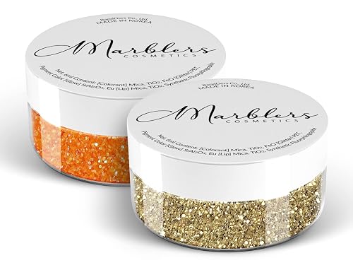 MARBLERS Twinkle Face & Body Glitter Duo [Rainbow Orange & Light Gold] 0.36oz (10g) | Non-Toxic | Cruelty-Free | Eyeshadow, Nail Polish, Nail Art |