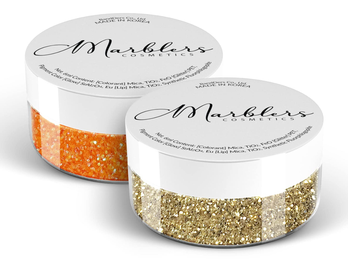 MARBLERS Twinkle Face & Body Glitter Duo [Rainbow Orange & Light Gold] 0.36oz (10g) | Non-Toxic | Cruelty-Free | Eyeshadow, Nail Polish, Nail Art |
