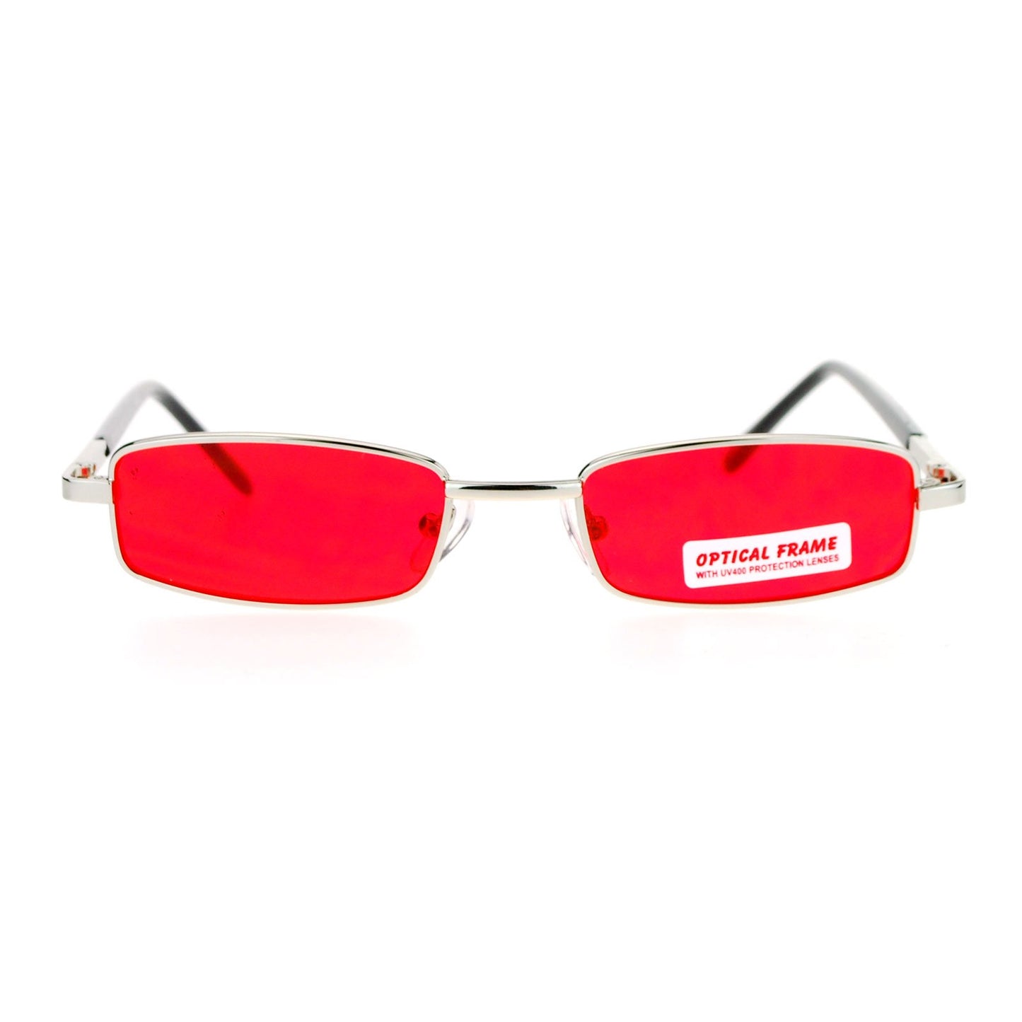 SA106 Small Mens Rectangular Metal Rim Classic Color Lens Sunglasses Silver Red