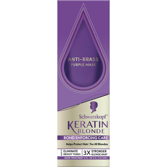Schwarzkopf Keratin Blonde Anti-Brass Purple Mask, 5 fl oz, Helps Strengthen Hair, Bond Enforcing Care, Tones Brassiness & Yellow Tones, Adds