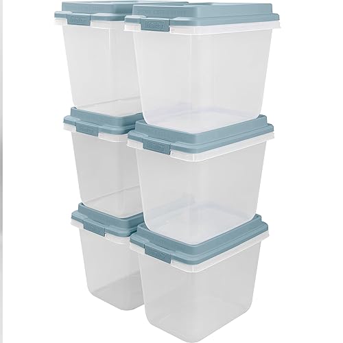 Hefty HI-RISE 32 Qt Stackable Storage Bins with Lids - 6 Pack Clear Plastic Under Bed Storage Containers, Shoe Organizer Boxes with XL Lid-Locking…