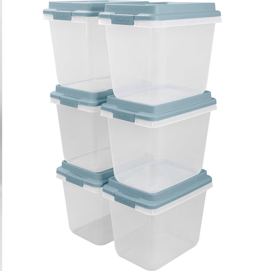 Hefty HI-RISE 32 Qt Stackable Storage Bins with Lids - 6 Pack Clear Plastic Under Bed Storage Containers, Shoe Organizer Boxes with XL Lid-Locking…