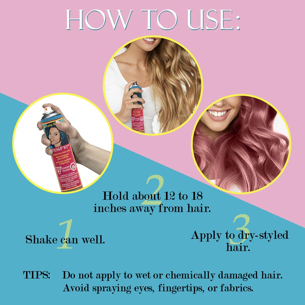 Jerome Russell Temp'Ry Spray-On Pink Hair Color, 2.2Oz X 3 Pack