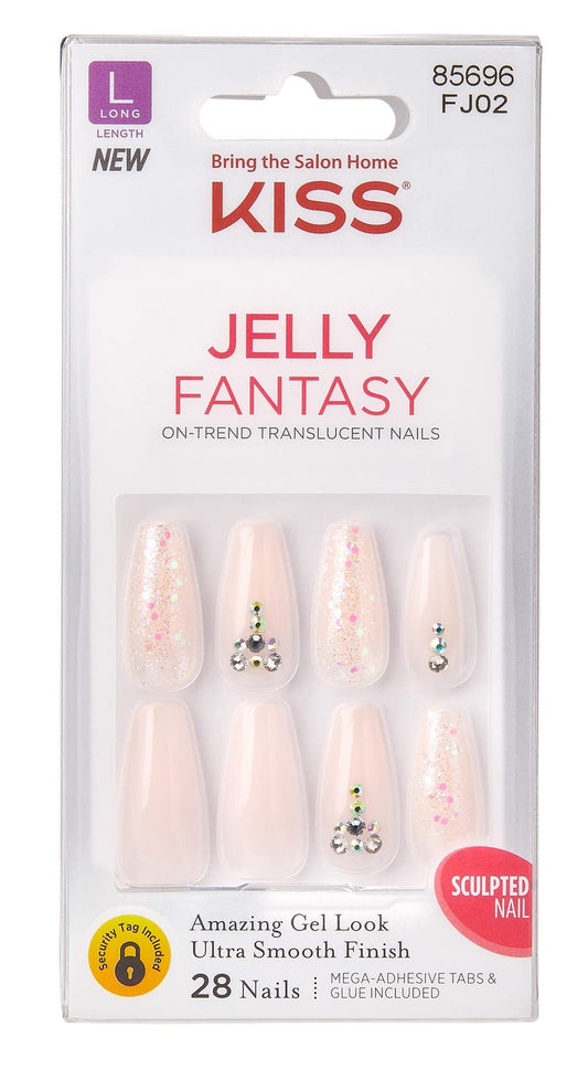 Kiss Jelly Fantasy 28 Count Light Pink/Glitter Long Length (Pack of 3) Beauty & Personal Care KISS