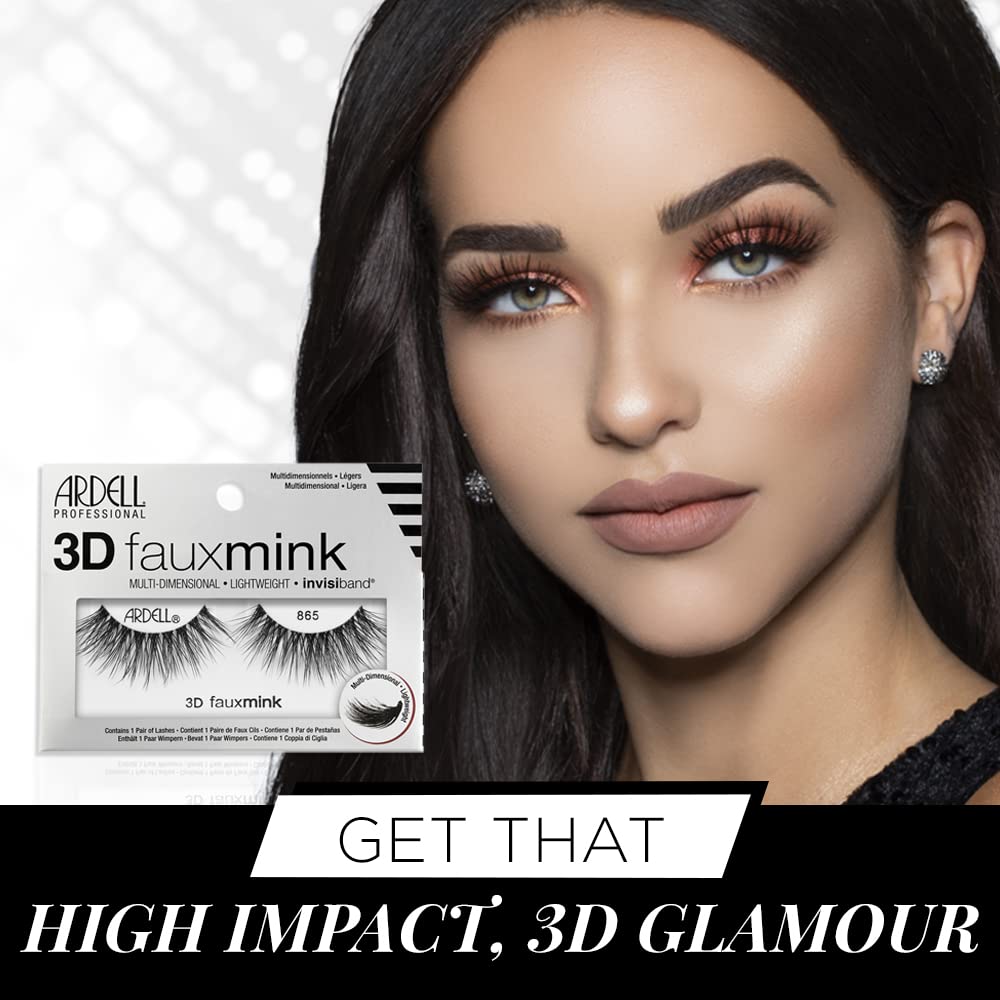 Ardell 3D Faux Mink Lashes 865 - Lightweight, Reusable, Wispy False Eyelashes for a Dramatic Natural Look, 1 Pair