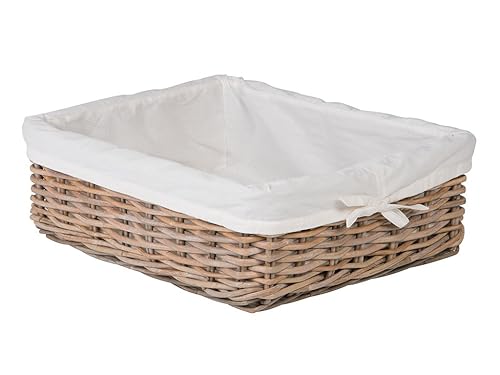 Kobo Rattan Shelf and Storage Basket with removable Liner, Gray, Small Size