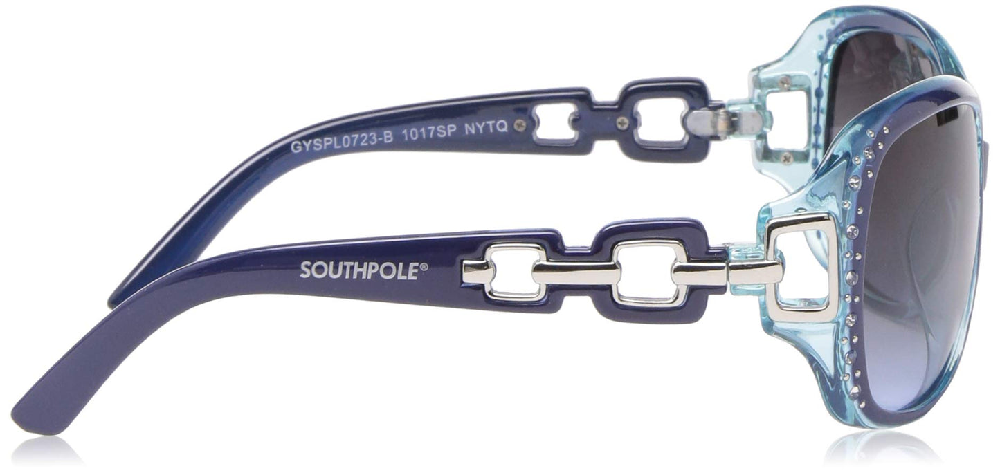Southpole womens 1017sp Stylish Rhinestone UV Protective Rectangular Sunglasses for Women Trendy Gifts Women 70 mm, Navy & Turquoise, mm US