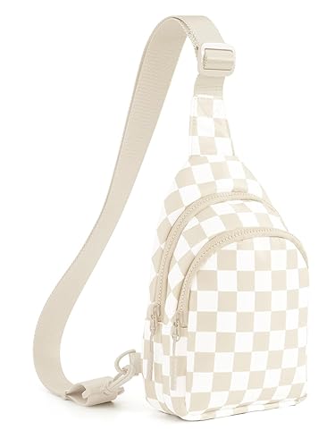 Checkered Sling Bag for Women Small Backpack Crossbody Chest Bag Fanny Packs Purses (Checkered Sling Bag - Beige)
