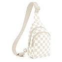 Checkered Sling Bag for Women Small Backpack Crossbody Chest Bag Fanny Packs Purses (Checkered Sling Bag - Beige)