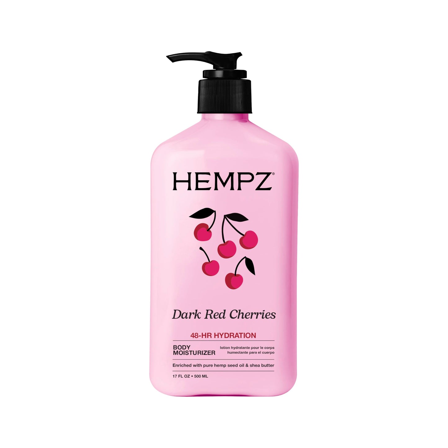 Hempz Cherry Body Lotion, Ultra Hydrating Daily Moisturizer for Dry Skin and Hands, Dark Red Cherries, 17 oz.