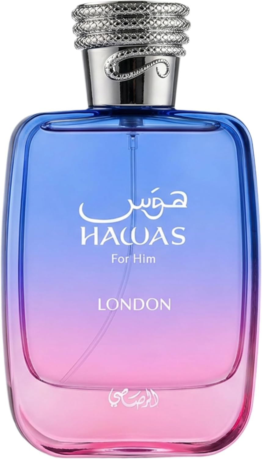 Rasasi Hawas London - Spicy, Fruity, Floral, Amber - Eau de Parfum Spray Long-Lasting Fragrance for Men, 3.38 Ounce / 100ml