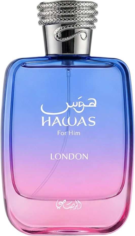 Rasasi Hawas London - Spicy, Fruity, Floral, Amber - Eau de Parfum Spray Long-Lasting Fragrance for Men, 3.38 Ounce / 100ml