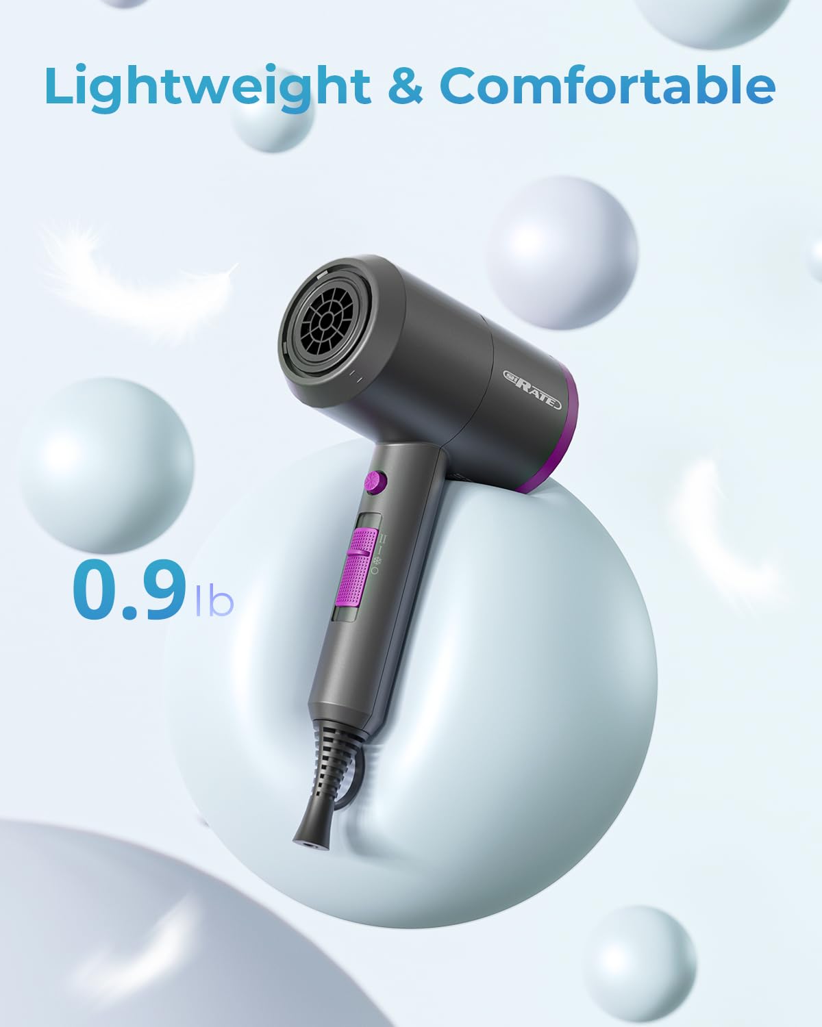 SHRATE Ionic Hair Dryer with Diffuser | Professional Blow Dryer for Curly, Frizzy & All Hair Types | Low Noise & Gentle for Sensitive Hair | Compact Beauty and Personal Care SHRATE