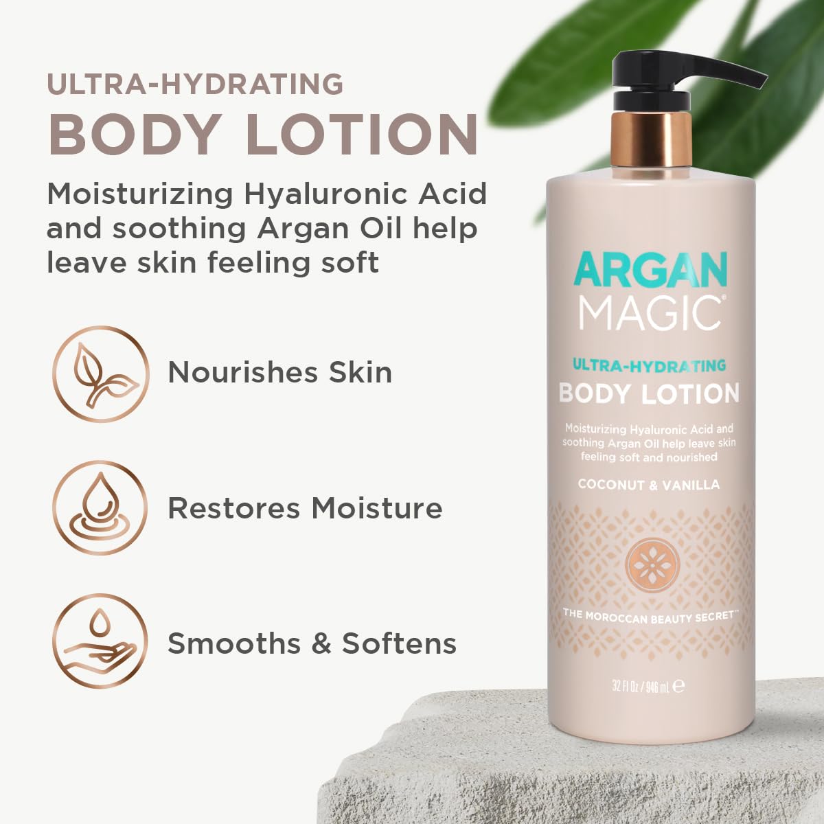 Argan Magic Ultra-Hydrating Coconut & Vanilla Body Lotion with Hyaluronic Acid for Dry Skin - Nourishes Skin, Restores Moisture, Smooths & Softens |