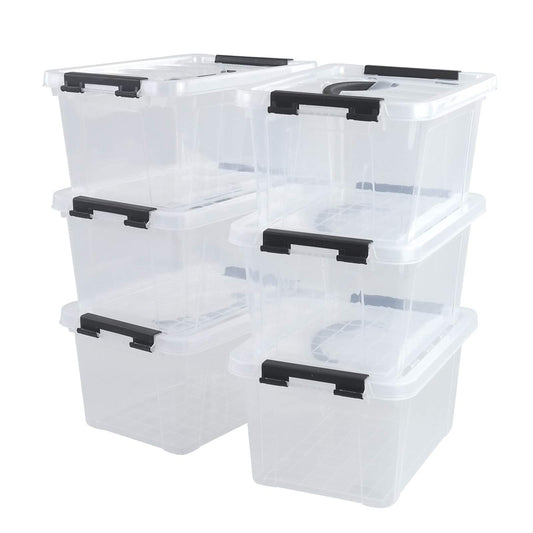 CadineUS 6-pack Clear Storage Boxes, Latching Storage Bins with Lids, 11.02'' x 7.71'' x 5.7''
