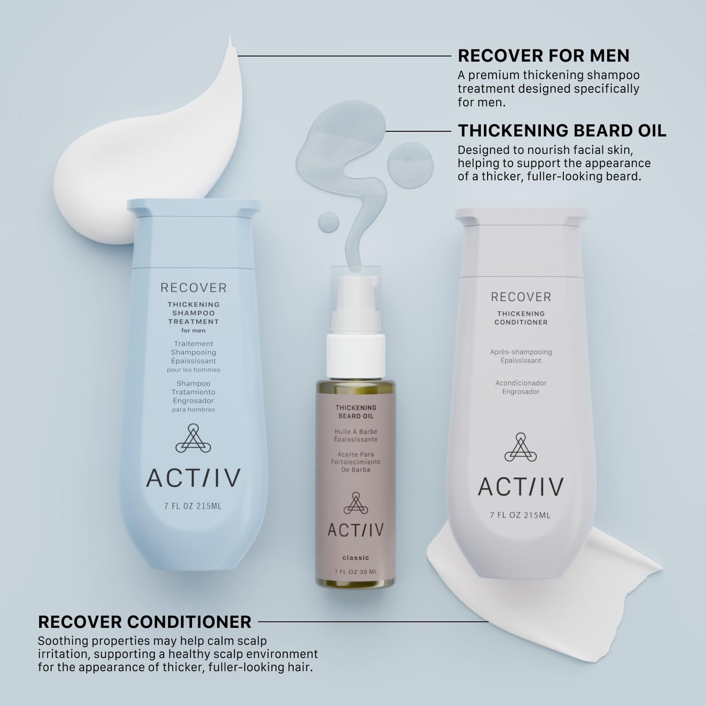 ACTIIV Ultimate Power Trio For Men | Promotes Fuller Hair And Beard, Strengthens And Hydrates, Includes Shampoo, Conditioner & Beard Oil, Vegan