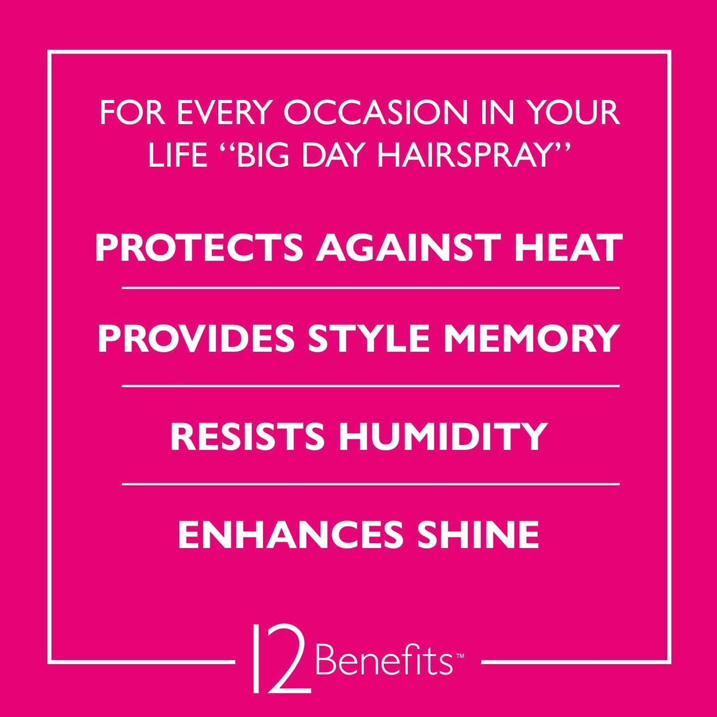 12 Benefits Big Day Hairspray - Long-lasting Hair Care Volume Spray w/Argan Oil, Vitamin B5, Silk Protein + Salon Product, Heat Protectant, Humidity