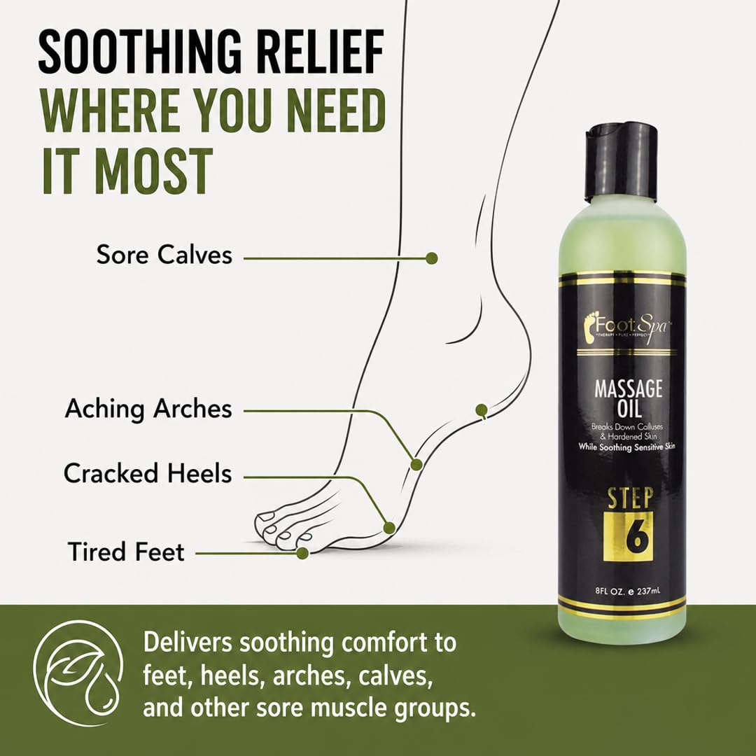 Foot SPA Pedicure Massage Oil - Tea Tree, Peppermint & Eucalyptus Blend for Callus Softening & Cracked Heel Repair | Cooling Relief | Professional