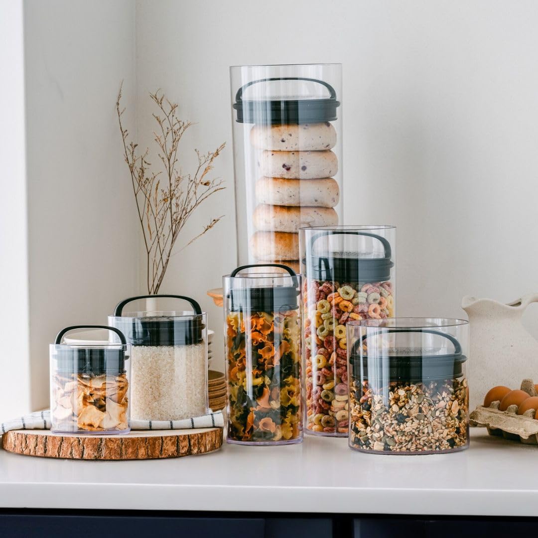 Prepara Evak Fresh Saver, Medium-Tall Airless Canister with Black handle, 2.3 Quart, Clear