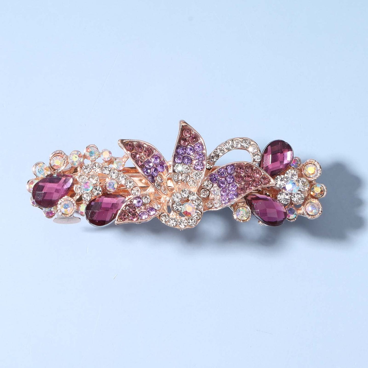 Yheakne Crystal Hair Clip Barrette Purple Rhinestone Hair Barrette Clip Bling Wedding Headpieces Flower Decorative Head Clip Headwear Bride Hair