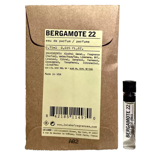 Le Labo BERGAMOTE 22 UNISEX Perfume EDP Vial 0.75 ml / 0.025 oz - (ONE SAMPLE VIAL PER ORDER) 4970 Beauty & Personal Care Le Labo
