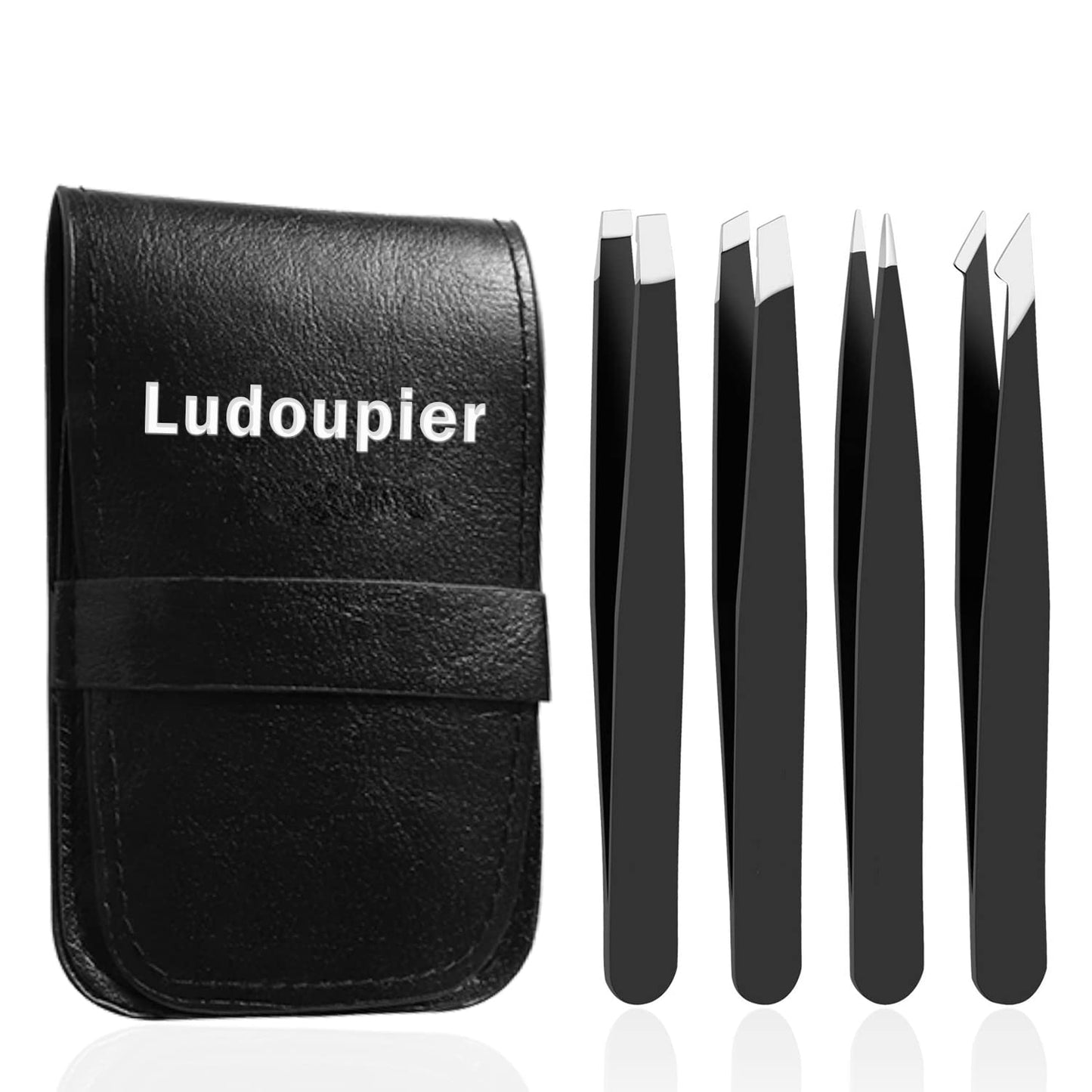 LUDOUPIER [4+1 Pieces] Tweezers Set with Travel Case, Great Precision Upgrade Professional Anti-rust Alloy Tweezers for Women & Men Multi-purpose as