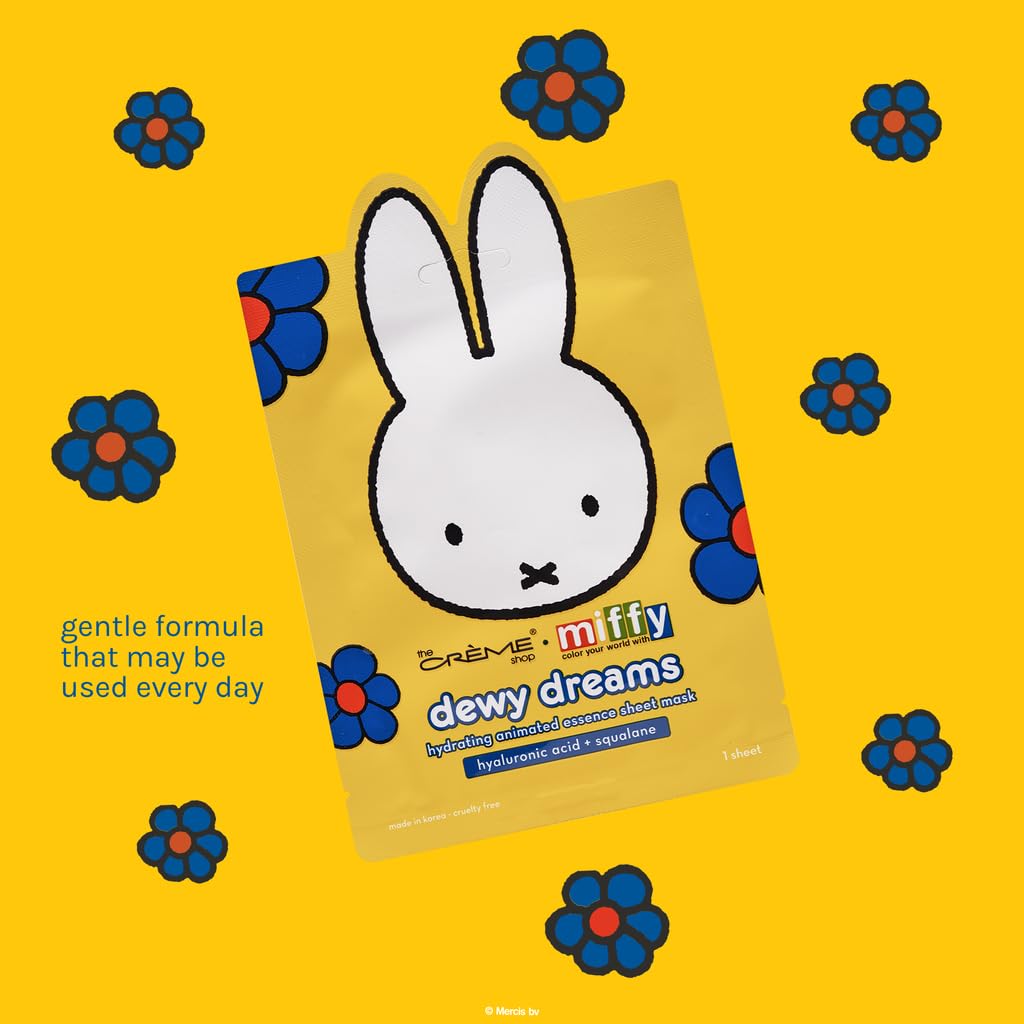 The Crème Shop Miffy Dewy Dreams Hydrating Animated Essence Sheet Mask with Hyaluronic Acid, Hydrating Glass Skin, K-Beauty, Cruelty-Free, Safe