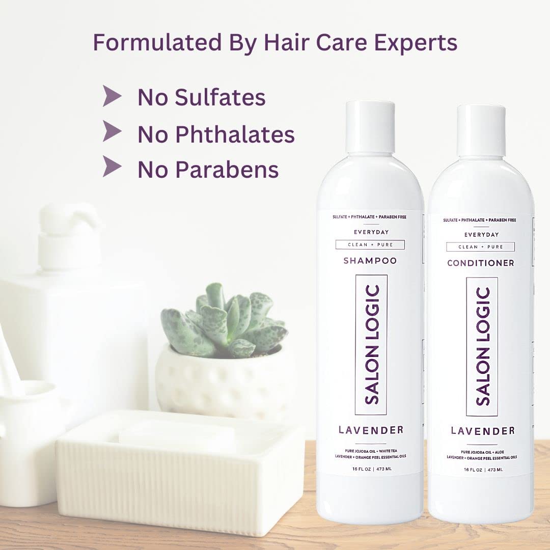 SalonLogic Everyday Clean & Pure Shampoo and Conditioner Set, Lavender - Salon Quality, Keratin treatment, Naturally Scented, Hydrating, Moisturizing