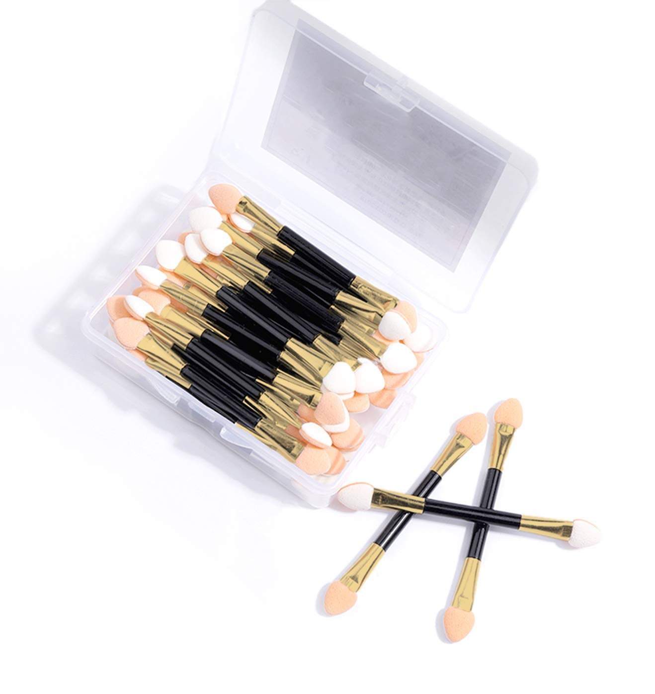 GTVIA 50 Pack Double-end Eye Shadow Brush, Disposable Double Sided Eyeshadow Brush Makeup Applicators Beauty Kit (Gold)