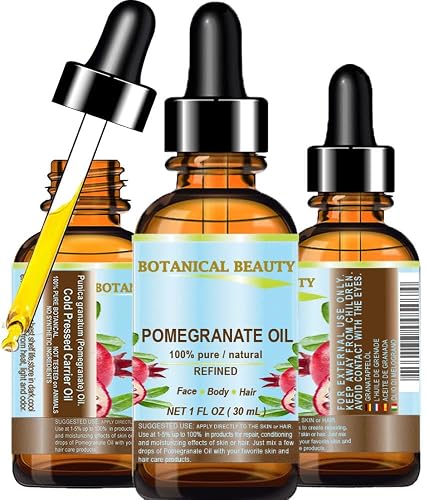 Botanical Beauty POMEGRANATE OIL 100% Pure Natural Refined Cold-pressed Carrier oil 1 Fl oz 30 ml for Face, Skin, Body, Hair, Lip, Nails. Rich in