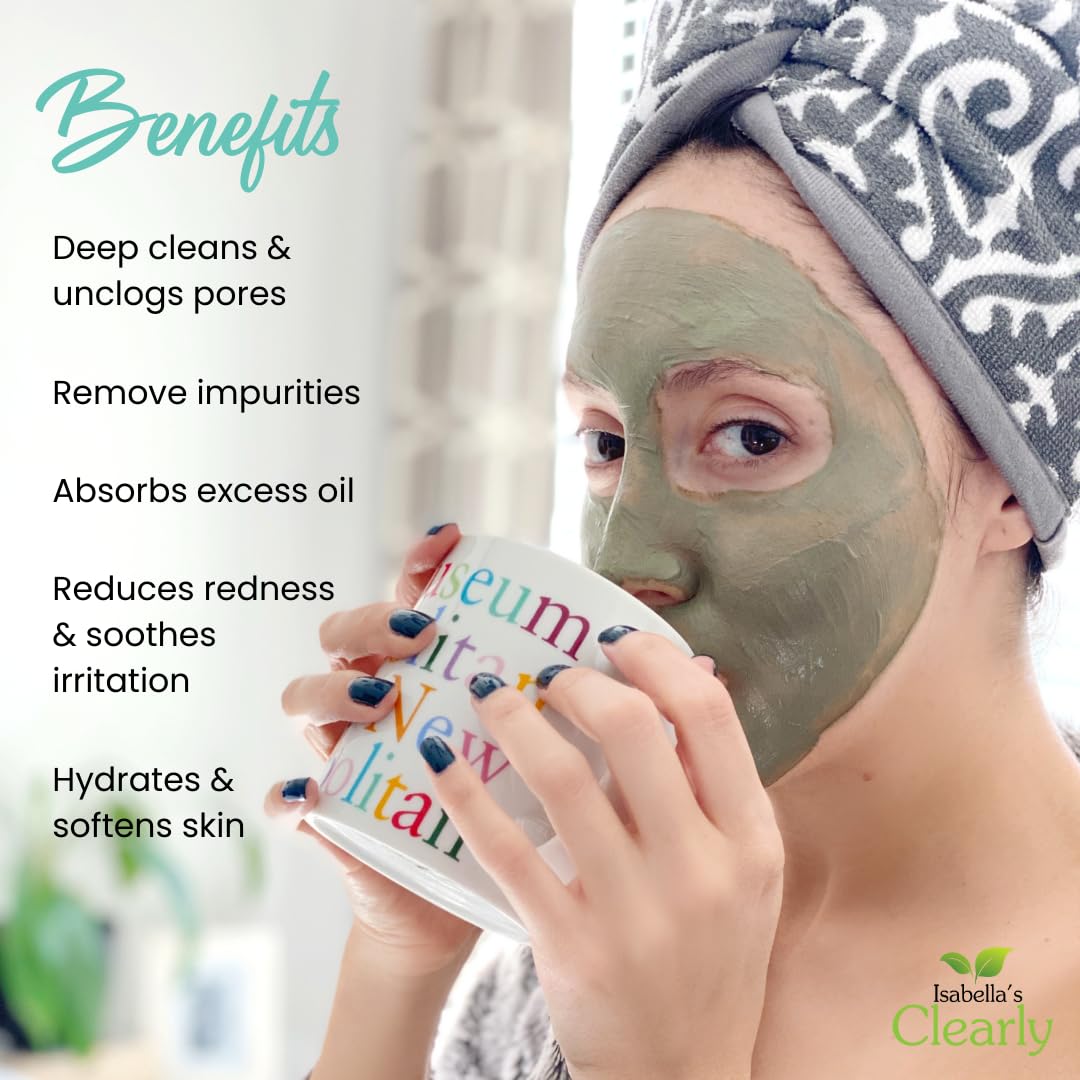 Clearly CLAY, Deep Pore Cleansing, Skin Softening Facial Mask | 100% Pure French Green Clay Powder for Acne, Blackheads, Dry Skin, Oily Skin | Non