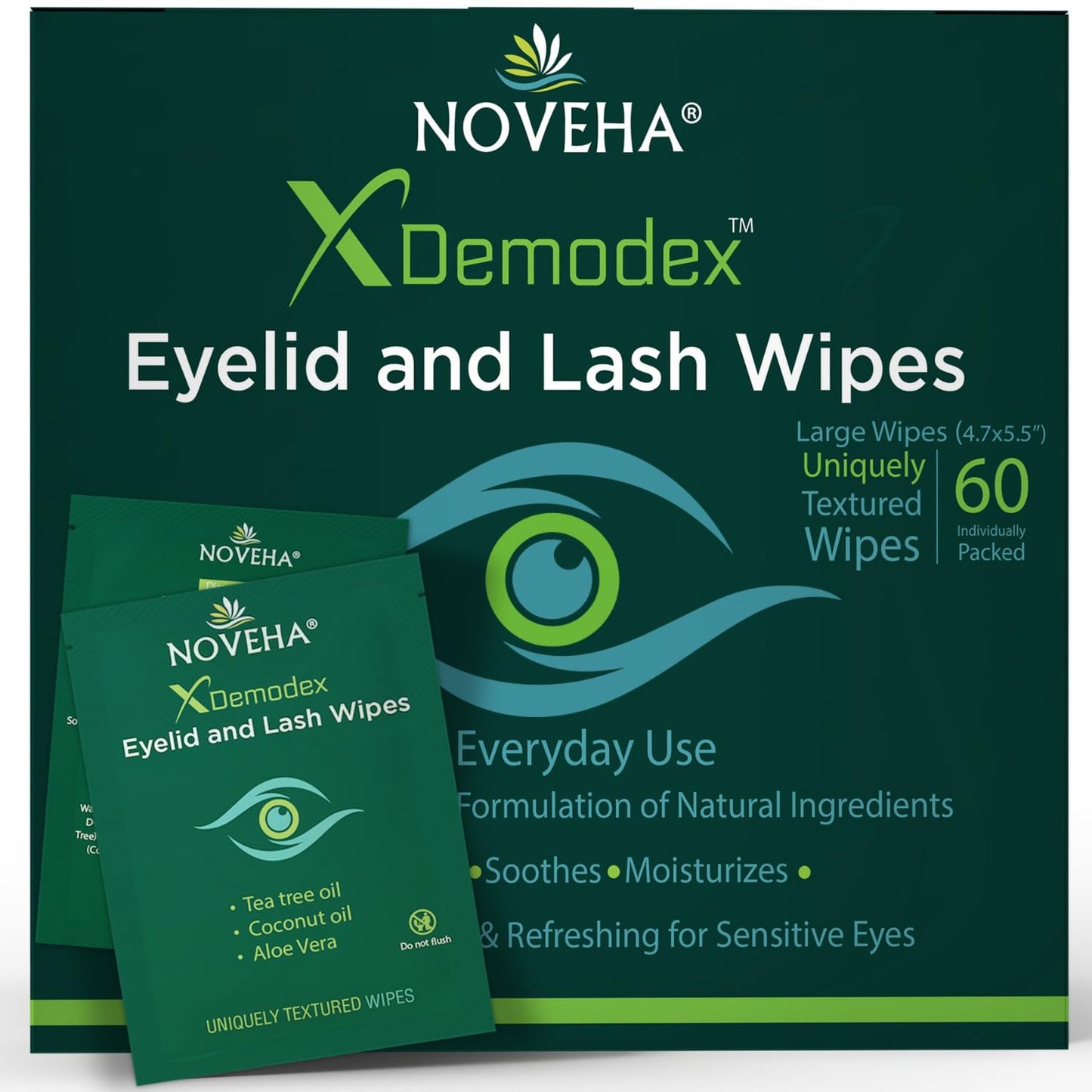 NOVEHA Demodex Eyelid & Lash Wipes | Box Of 60 Individually Wrapped Extra Strength Cleansing Eyelash Wipes - Battle Itchy & Irritated Eyes associated Beauty and Personal Care NOVEHA Default Title