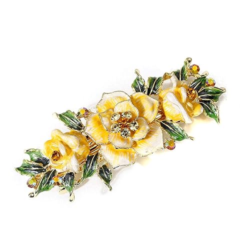 Women Exquisite Flower Hair Barrette Bridal Wedding Rhinestone Hair Clip Vintage Metal Crystals French Barrettes Hair Clasps Hair Accessories (Yellow)