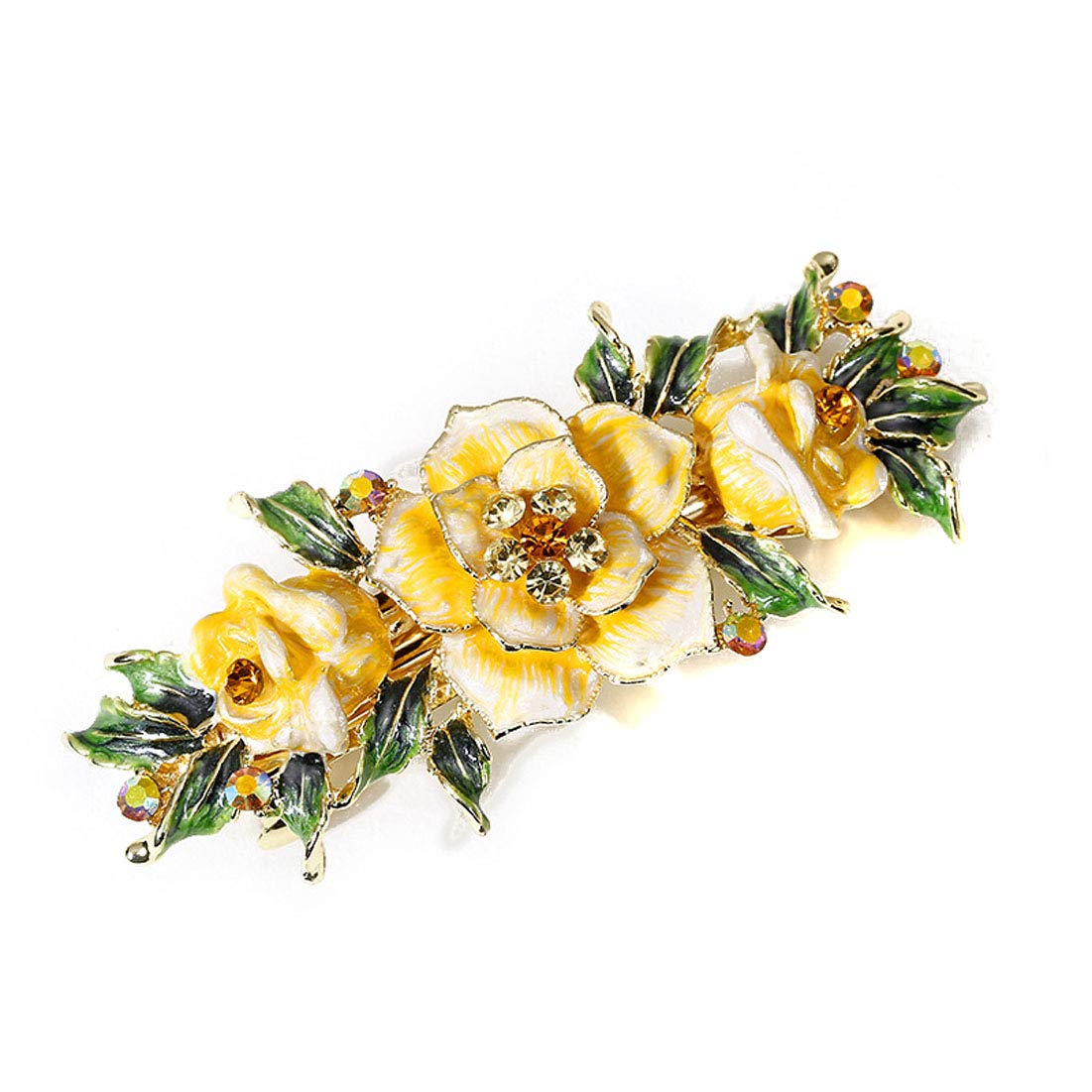 Women Exquisite Flower Hair Barrette Bridal Wedding Rhinestone Hair Clip Vintage Metal Crystals French Barrettes Hair Clasps Hair Accessories (Yellow)