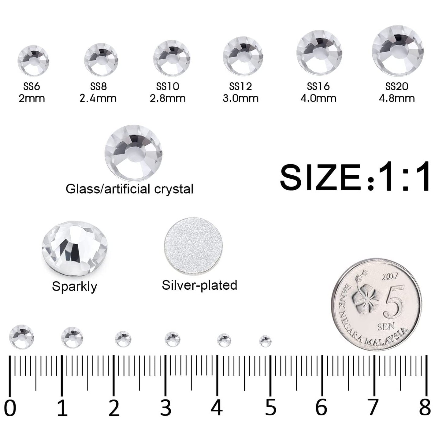 12 Grids 3792pcs Pieces Clear Flatback Rhinestones for Crafts,White Nail Gems Gemstones Crystals Jewels,Craft Glass Diamonds Stones Bling Rhinestone