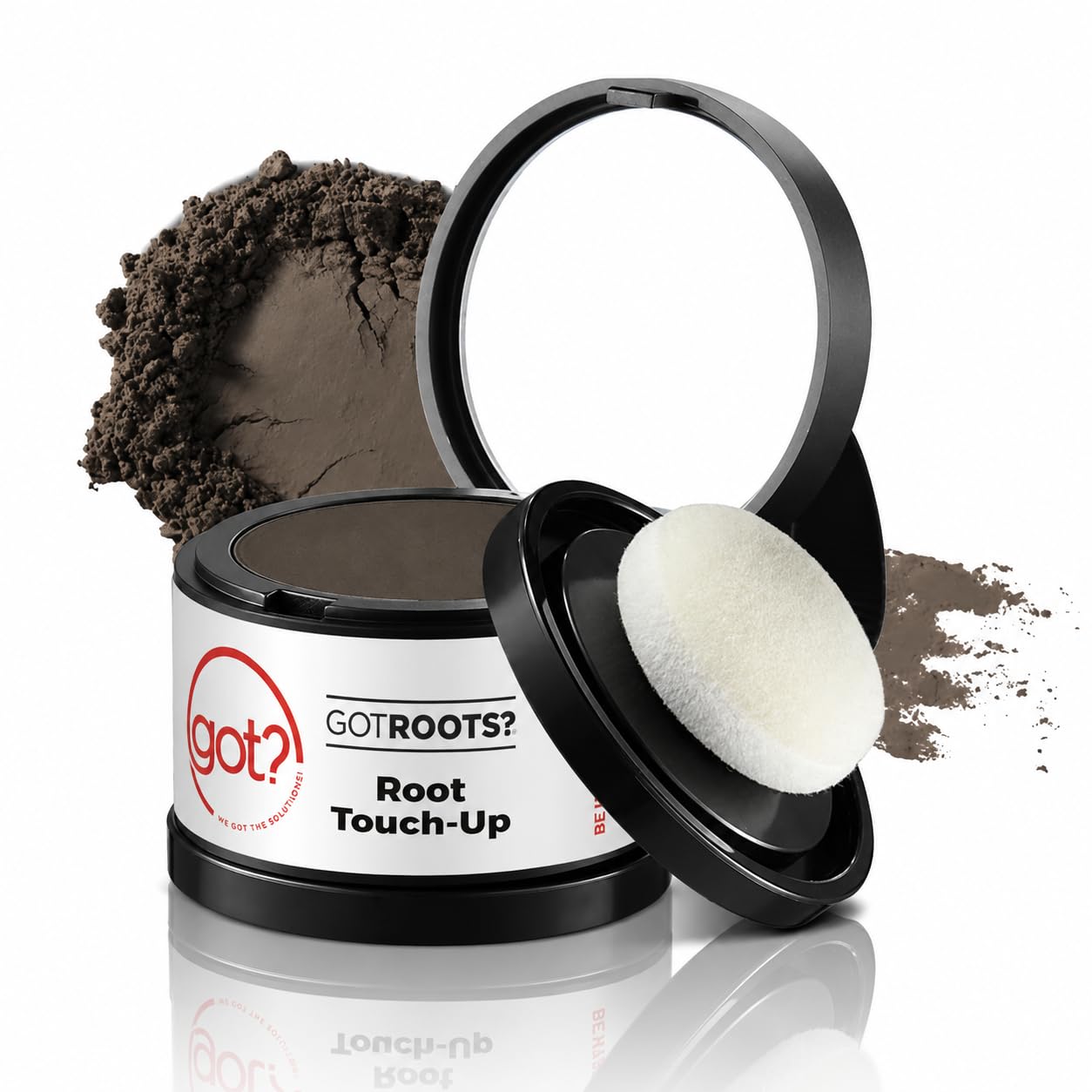 Got? Roots - Root Touch Up Kit for Dark Brown Hair - Temporary Thinning & Gray Cover, Brow Filler, and Pigment Infused Hairline Powder - 0.14 OZ Tub