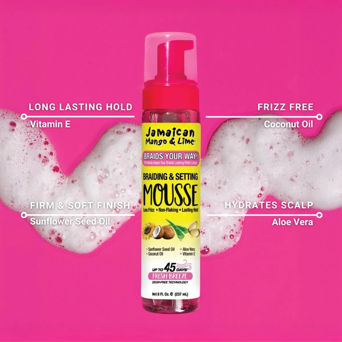 Jamaican Mango & Lime Braids Your Way Braid & Setting Mousse - Styling Mousse for Braids, Locs & Twists - Long-Lasting Hold, Frizz Control & Shine