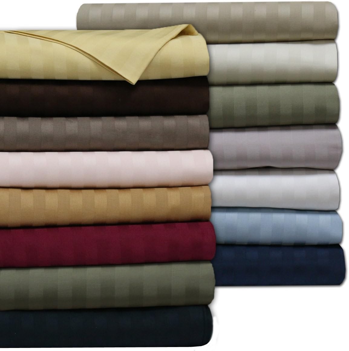 Damask Striped 650-Thread-Count, Cotton Blend, Set of 2 King Size Soft Wrinkle Resistant Pillow Cases, Blue