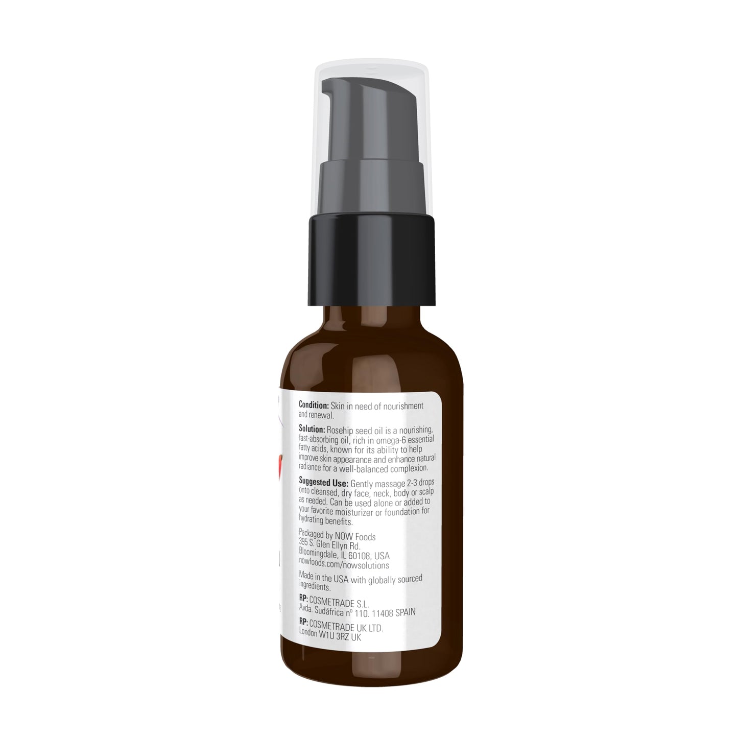 NOW Solutions, Rose Hip Seed Oil, 100% Pure, Nourishing and Renewing, For Facial Care, Vegan, Child Resistant Cap, 1-Ounce
