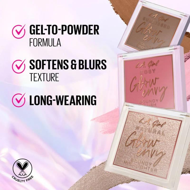 L.A. GIRL Glow Envy Bouncy Bronzer for Women, Rosy Glow Blush for Makeup with Goodness of Jojoba Oil, Squalene, & Vitamin E, Long-Wearing, Natural