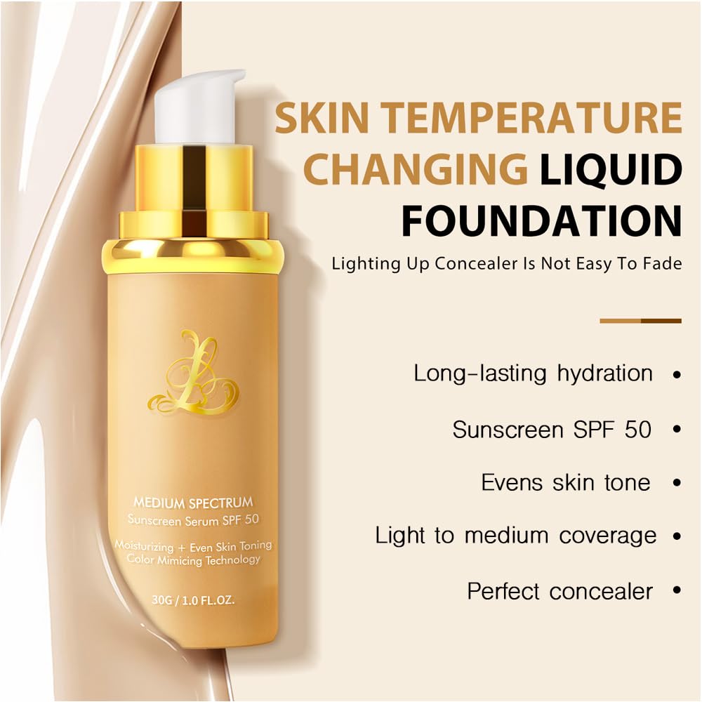 Foundation 4 in 1 - Color Changing Foundation, Medium Spectrum with SPF 50, Hypoallergenic Hydrating Liquid Concealer, Long-lasting & Waterproof Beauty and Personal Care VBEYD